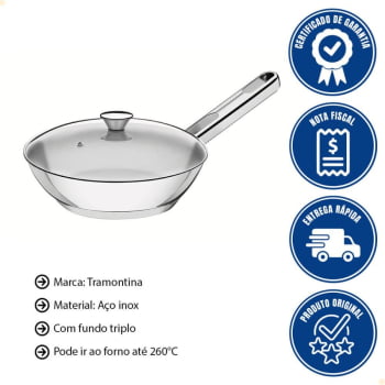 Frigideira Tramontina Allegra Em Inox Com Fundo Triplo e Tampa de Vidro 24 cm 1,3 L 62666244