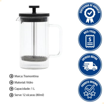 Cafeteira Francesa Tramontina Em Vidro Borossilicato 1 Litro 61768210