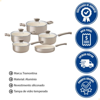 Jogo De Panelas Veronese Tramontina Em Alumínio Com Revestimento Siliconado Bege 5 Pçs 28699316