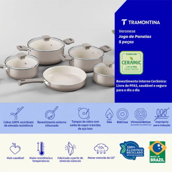 Jogo De Panelas Veronese Tramontina Em Alumínio Com Revestimento Siliconado Bege 5 Pçs 28699316
