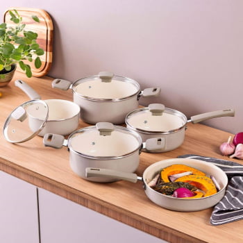 Jogo De Panelas Veronese Tramontina Em Alumínio Com Revestimento Siliconado Bege 5 Pçs 28699316