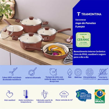 Jogo De Panelas Veronese Tramontina Em Alumínio Com Revestimento Siliconado Argila 5 Pçs 28699416