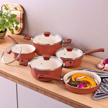 Jogo De Panelas Veronese Tramontina Em Alumínio Com Revestimento Siliconado Argila 5 Pçs 28699416