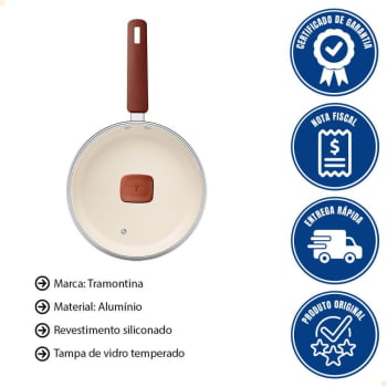 Frigideira Reta Veronese Tramontina Em Alumínio Com Revestimento Siliconado Argila Tampa 22 cm 1,7 L