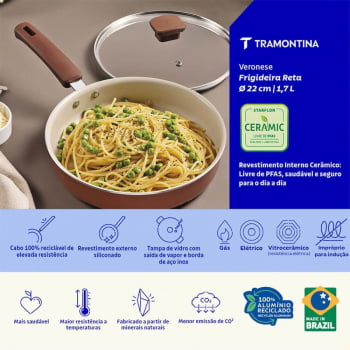 Frigideira Reta Veronese Tramontina Em Alumínio Com Revestimento Siliconado Argila Tampa 22 cm 1,7 L