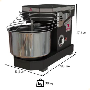 Amassadeira Industrial Espiral Braesi AES-05 Bivolt 5Kg 10 Velocidades Preta B14104