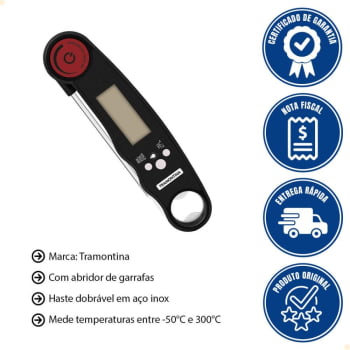 Termômetro Digital Para Carnes Tramontina Com Visor e Haste Dobrável Em Inox 25318100