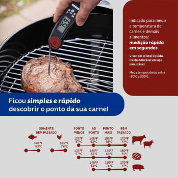 Termômetro Digital Para Carnes Tramontina Com Visor e Haste Dobrável Em Inox 25318100