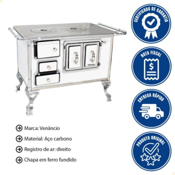 Fogão a Lenha Tradicional Venâncio N°2 Branco Porta Dupla Sem Tampa Direito 21766