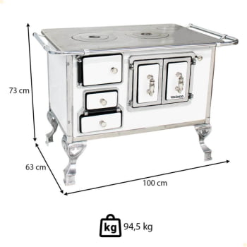 Fogão a Lenha Tradicional Venâncio N°2 Branco Porta Dupla Sem Tampa Direito 21766