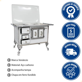 Fogão a Lenha Tradicional Venâncio N°2 Branco Porta Dupla Com Tampa Direito