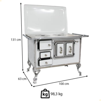 Fogão a Lenha Tradicional Venâncio N°2 Branco Porta Dupla Com Tampa Direito