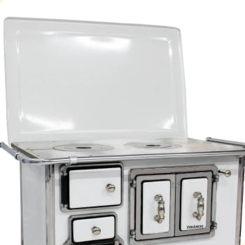 Fogão a Lenha Tradicional Venâncio N°2 Branco Porta Dupla Com Tampa Direito
