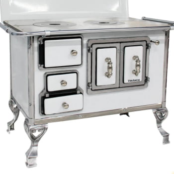 Fogão a Lenha Tradicional Venâncio N°2 Branco Porta Dupla Com Tampa Direito