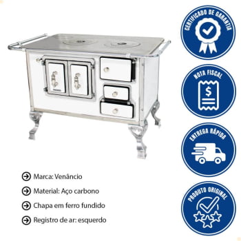 Fogão a Lenha Tradicional Venâncio N°2 Branco Porta Dupla Sem Tampa Esquerdo 21781