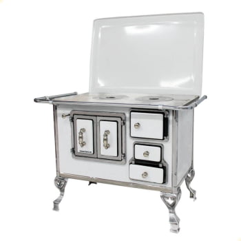 Fogão a Lenha Tradicional Venâncio N°2 Branco Porta Dupla Com Tampa Esquerdo