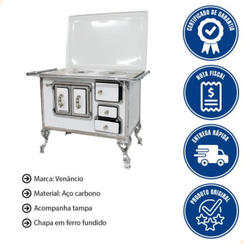Fogão a Lenha Tradicional Venâncio N°2 Branco Porta Dupla Com Tampa Esquerdo