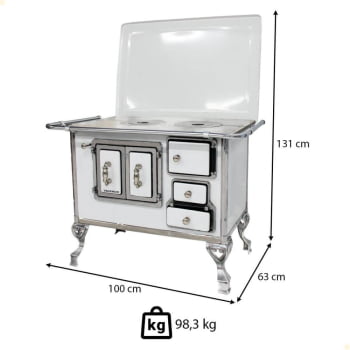 Fogão a Lenha Tradicional Venâncio N°2 Branco Porta Dupla Com Tampa Esquerdo