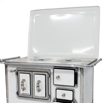 Fogão a Lenha Tradicional Venâncio N°2 Branco Porta Dupla Com Tampa Esquerdo