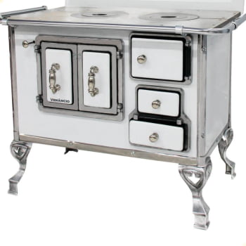 Fogão a Lenha Tradicional Venâncio N°2 Branco Porta Dupla Com Tampa Esquerdo