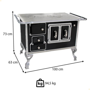 Fogão a Lenha Tradicional Venâncio N°2 Preto Porta Dupla Sem Tampa Direito 21769