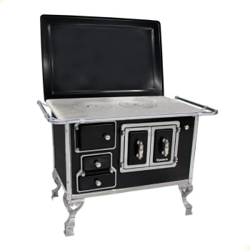 Fogão a Lenha Tradicional Venâncio N°2 Preto Porta Dupla Com Tampa Direito