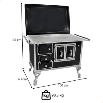 Fogão a Lenha Tradicional Venâncio N°2 Preto Porta Dupla Com Tampa Direito