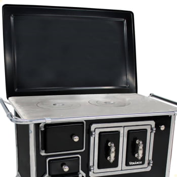 Fogão a Lenha Tradicional Venâncio N°2 Preto Porta Dupla Com Tampa Direito