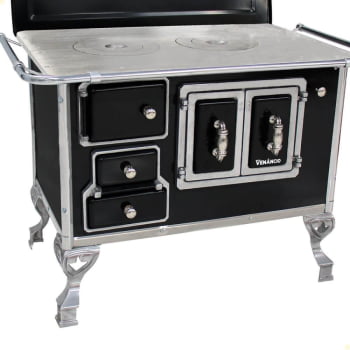 Fogão a Lenha Tradicional Venâncio N°2 Preto Porta Dupla Com Tampa Direito