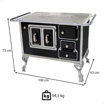 Fogão a Lenha Tradicional Venâncio N°2 Preto Porta Dupla Sem Tampa Esquerdo 21784