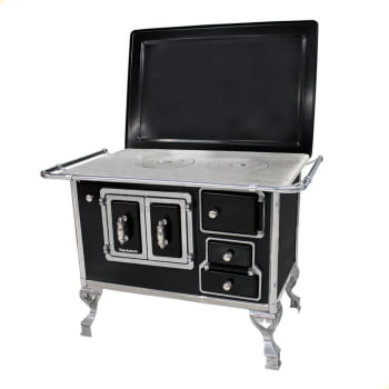 Fogão a Lenha Tradicional Venâncio N°2 Preto Porta Dupla Com Tampa Esquerdo