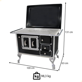 Fogão a Lenha Tradicional Venâncio N°2 Preto Porta Dupla Com Tampa Esquerdo