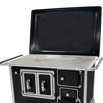 Fogão a Lenha Tradicional Venâncio N°2 Preto Porta Dupla Com Tampa Esquerdo