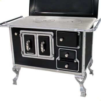 Fogão a Lenha Tradicional Venâncio N°2 Preto Porta Dupla Com Tampa Esquerdo