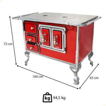 Fogão a Lenha Tradicional Venâncio N°2 Porta Dupla Vermelho Sem Tampa Direito 21778