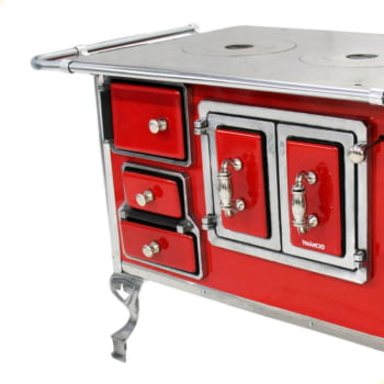 Fogão a Lenha Tradicional Venâncio N°2 Porta Dupla Vermelho Sem Tampa Direito 21778