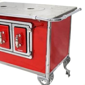 Fogão a Lenha Tradicional Venâncio N°2 Porta Dupla Vermelho Sem Tampa Direito 21778