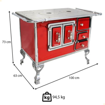 Fogão a Lenha Tradicional Venâncio N°2 Vermelho Porta Dupla Sem Tampa Esquerdo 21793