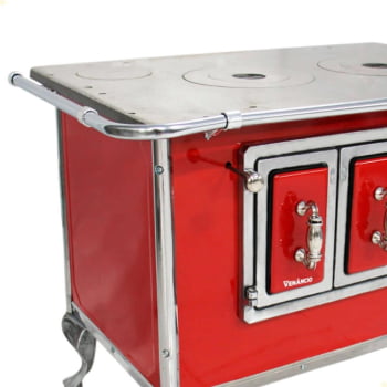 Fogão a Lenha Tradicional Venâncio N°2 Vermelho Porta Dupla Sem Tampa Esquerdo 21793