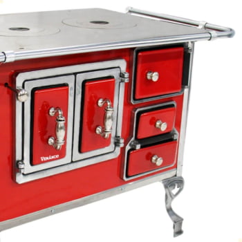 Fogão a Lenha Tradicional Venâncio N°2 Vermelho Porta Dupla Sem Tampa Esquerdo 21793
