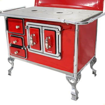Fogão a Lenha Tradicional Venâncio N°2 Porta Dupla Vermelho Com Tampa Direito