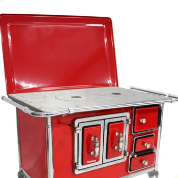 Fogão a Lenha Tradicional Venâncio N°2 Vermelho Com Tampa Esquerdo