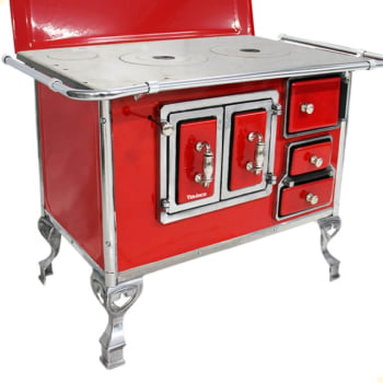 Fogão a Lenha Tradicional Venâncio N°2 Vermelho Com Tampa Esquerdo