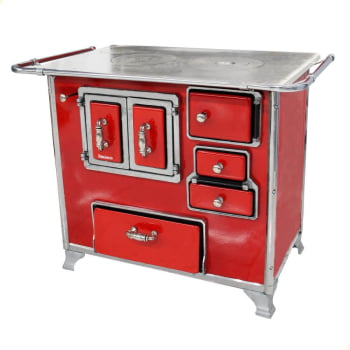 Fogão a Lenha Tradicional Venâncio N°2 Vermelho Porta Dupla Sem Tampa Gabinete Esquerdo 28997