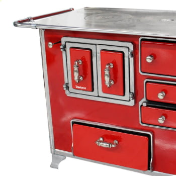 Fogão a Lenha Tradicional Venâncio N°2 Vermelho Porta Dupla Sem Tampa Gabinete Esquerdo 28997