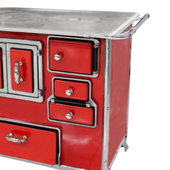 Fogão a Lenha Tradicional Venâncio N°2 Vermelho Porta Dupla Sem Tampa Gabinete Esquerdo 28997