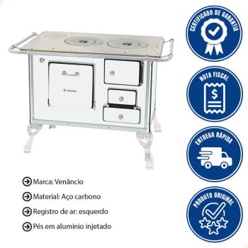 Fogão a Lenha Tradicional Venâncio N°1 Branco Sem Tampa Esquerdo 21569