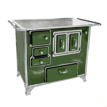 Fogão a Lenha Tradicional Venâncio N°2 Verde Porta Dupla Sem Tampa Gabinete Direito 28988