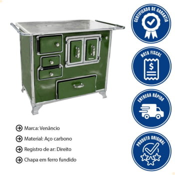 Fogão a Lenha Tradicional Venâncio N°2 Verde Porta Dupla Sem Tampa Gabinete Direito 28988