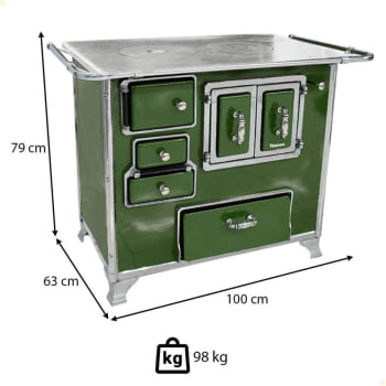 Fogão a Lenha Tradicional Venâncio N°2 Verde Porta Dupla Sem Tampa Gabinete Direito 28988